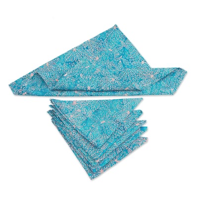 Novica Handmade Turquoise Vibes Cotton Batik Napkins (Set Of 6)