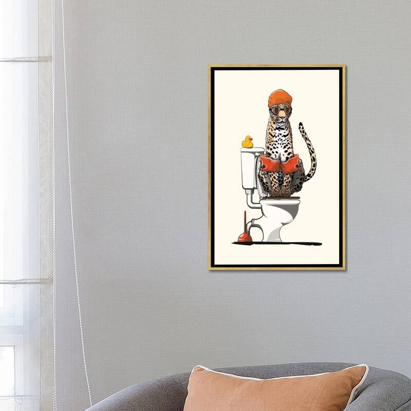 iCanvas "Leopard On The Toilet" by WyattDesign Framed
