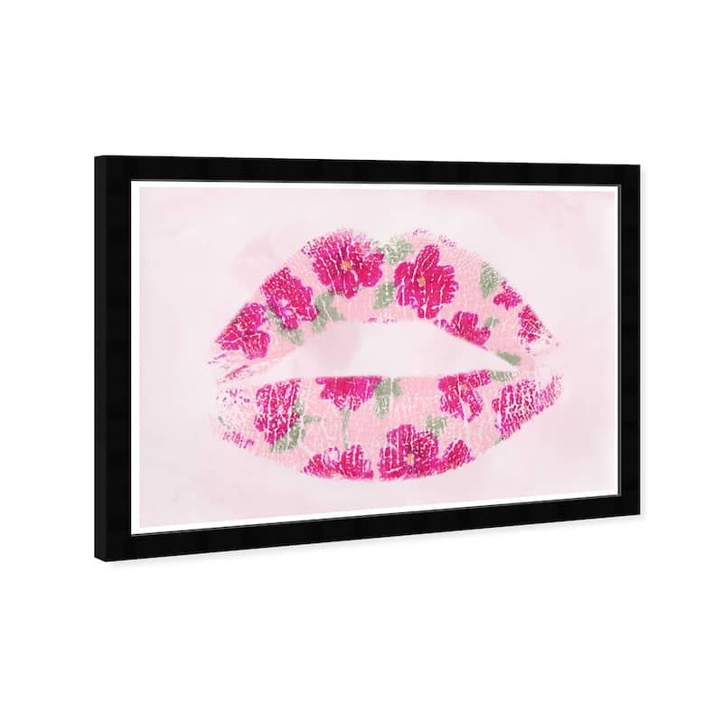 Wynwood Studio Prints Fashion and Glam Flower Lips Pink and Pastel Pink Glam Wall Art Canvas Print