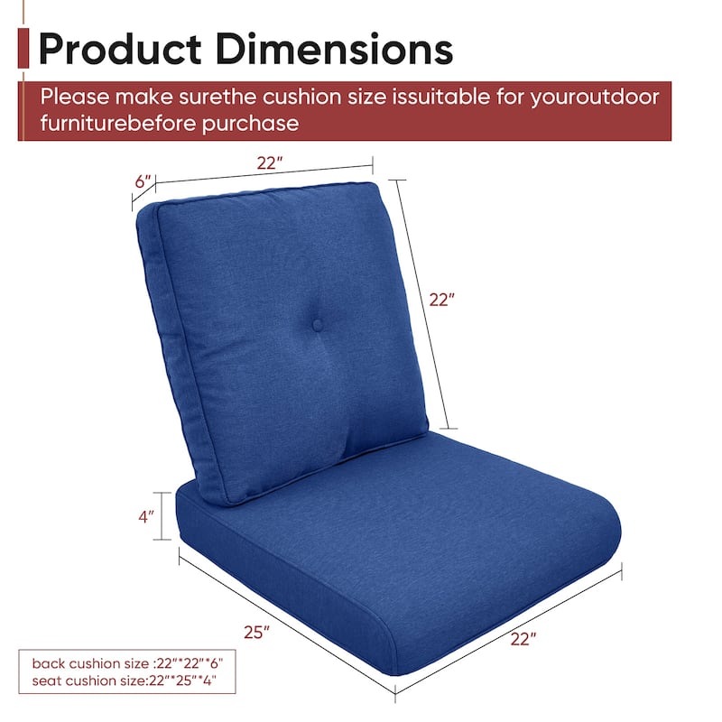 Gymojoy Pillow and Cushion Set Deep Seat Indoor/Outdoor - 25" x 22" x 4"