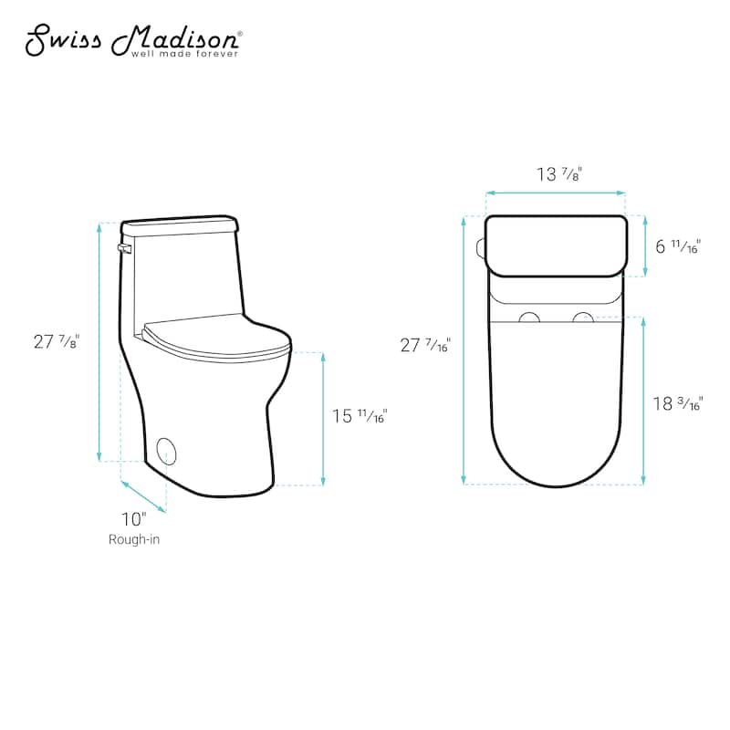 Dieppe One-Piece Elongated Toilet Left Side Flush, 10" Rough-In 1.28 Gpf - 27.56" x 14.57" 28.74"