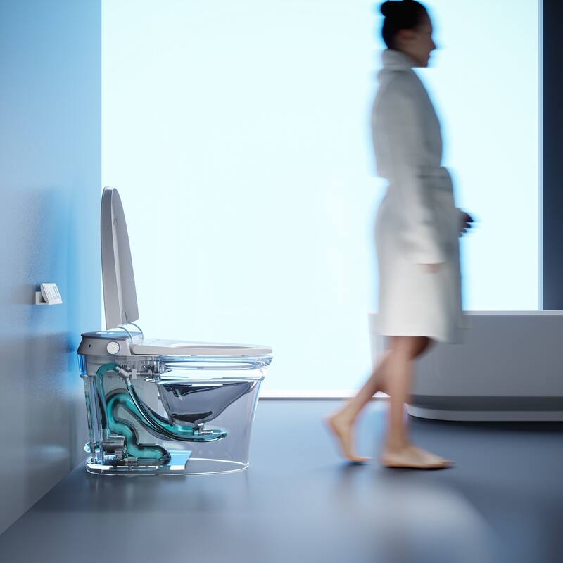 Smart Bidet Toilet with Internal Tank and Flush Pump, 17" Chair Height, Heated Seat, Wash/Dry, Remote