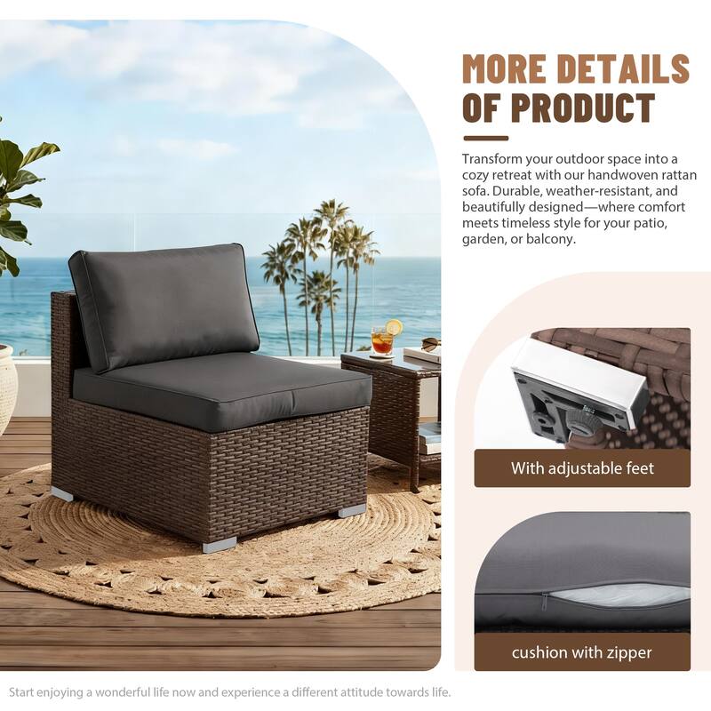 Outdoor Wicker Sectional Sofa 8-Piece Set with Fire Pit Table