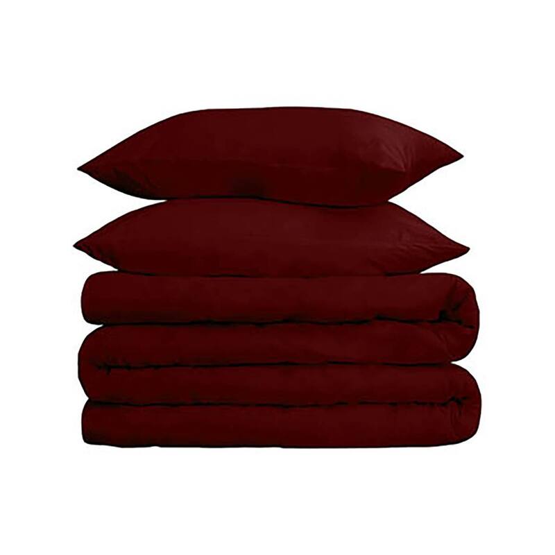HomeRoots Burgundy Twin Cotton Blend 650 Thread Count Washable Duvet Cover Set