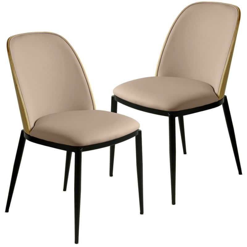 Tule Modern Velvet, Leather, or Suede Fabric Upholstered Dining Chair with Metal Legs for Home, Cafe, Restaurant (Set of 2) - Natural Wood/Beige