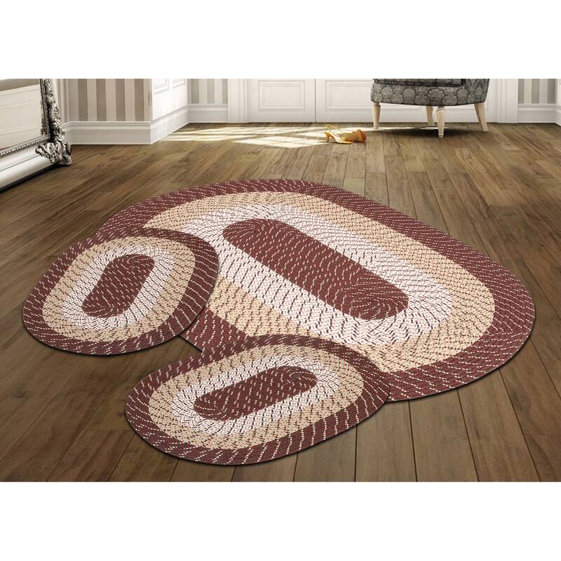 Better Trends Country Braid 100% Polypropylene 3 Pc Set Stain Resistant, Double Sided Reversible Indoor Area Utility Rug