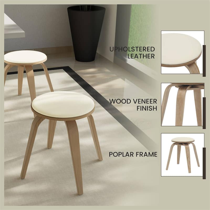 18 in. Leather Counter Stool Round Swivel Seat Poplar Wood Legs