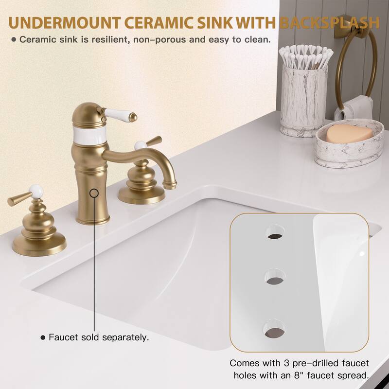 48-Inch Solid Wood Bathroom Vanity with Four Storage Drawers - Elegant and Durable Design