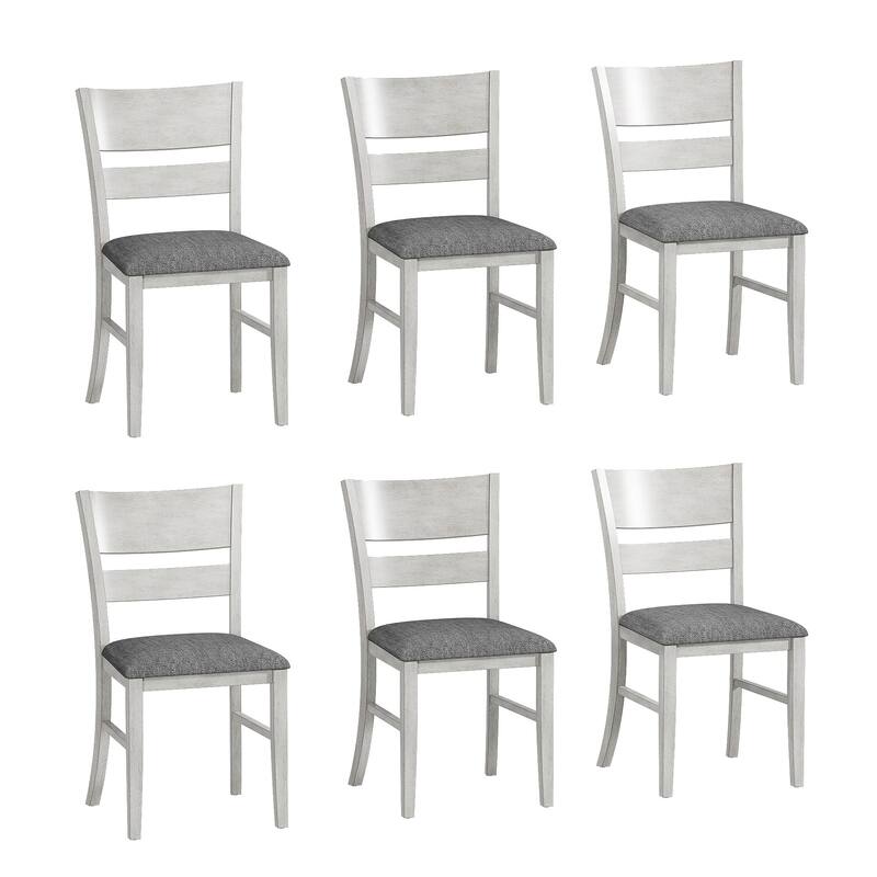 VECELO Dining Chairs Set of 2/4/6, Solid Wood Dining Chairs with Linen Fabric Seating - Set of 6