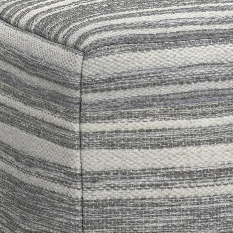 WYNDENHALL Eleanor Contemporary Square Woven Pouf in Black Melange, White Wool