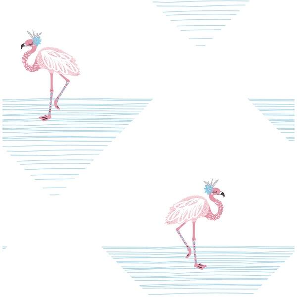 slide 2 of 4, Seabrook Designs Day Dreamers Dancing Flamingo Unpasted Wallpaper 20.5 in. W x 33 ft. L - Fuchsia and Sky Blue