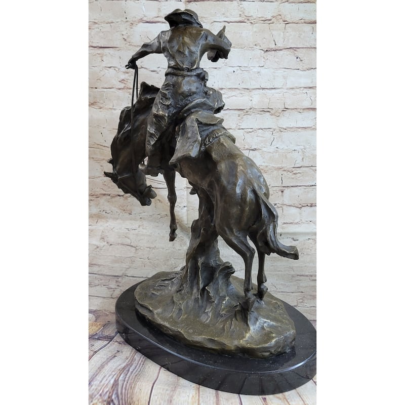 Western Decor Cowboy On Bucking Bronco Buster Horse Sculpture Statue