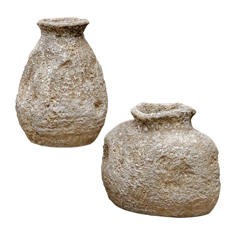 Vintage-Style Textured Terracotta Vases - 12" - Brown - Set of 2