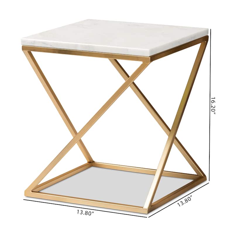 Hadley Modern and Contemporary Metal End Table with Real Marble Top
