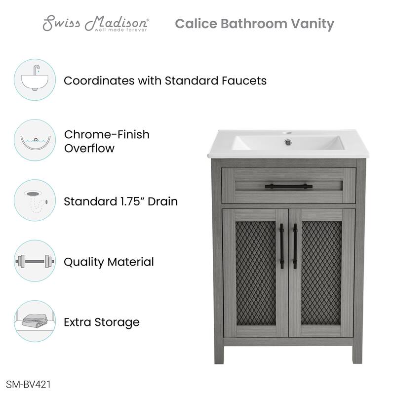 Swiss Madison SM-BV421 Calice 24" Free Standing Single Basin Vanity
