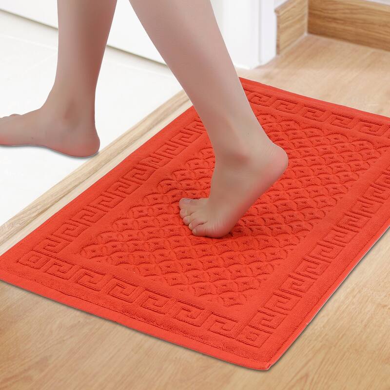 Cotton Bath Mat, Soft Bathroom Rug Absorbent Floor Towel Mats for Hotel Spa Bathtub - Orange