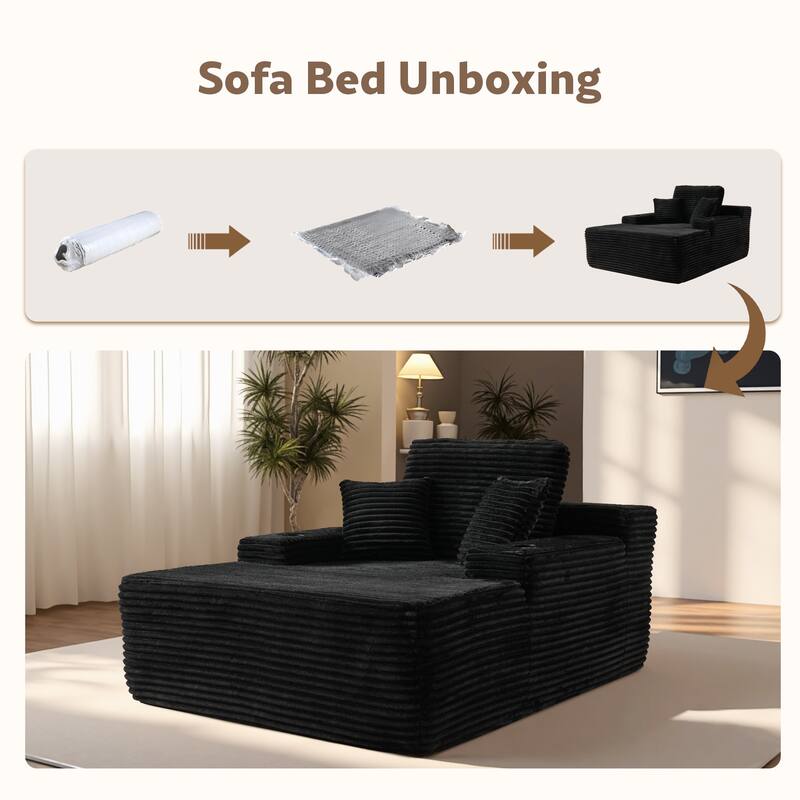 HOOOWOOO Modern Upgraded Fabric Chaise Lounge Sofa Couch with Holder