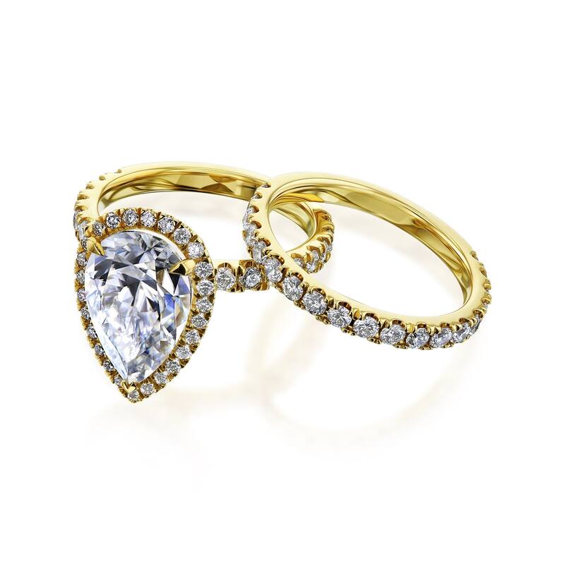 Kobelli Signature Collection Bold Series 3.9 Carats Lab Grown Diamond Certified 14k Solid Gold Pear Halo Paige 2pc Bridal Set