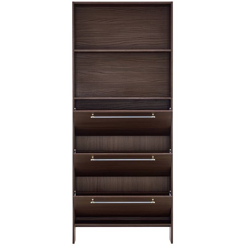 78.75'' Tall Narrow Dark Wood Storage Cabinet with Flip Drawers
