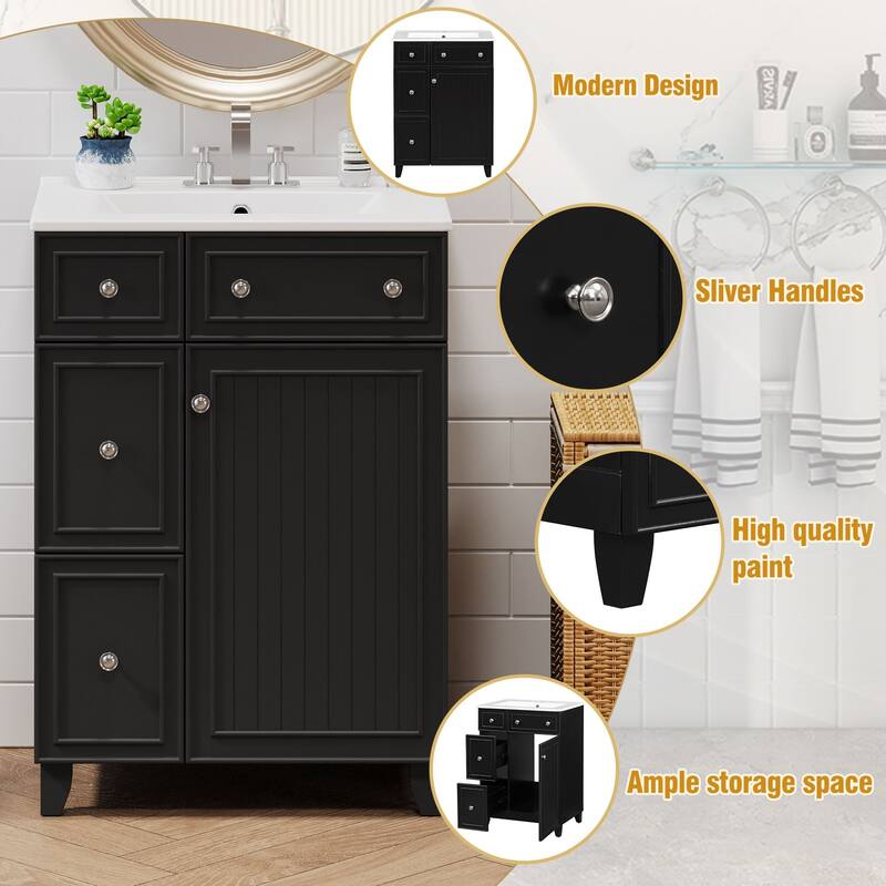 Compact 24-Inch Bathroom Vanity Cabinet with Ceramic Sink and Ample Storage Space