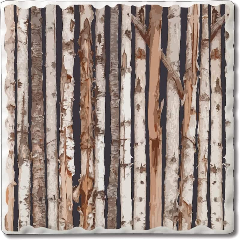 CounterArt Birch On Charcoal Absorbent Stone Tumbled Tile Coaster Set of 4 Made in The USA Protective Cork Backing - Multi