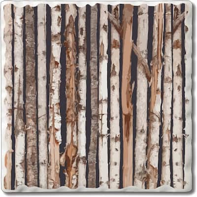 CounterArt Birch On Charcoal Absorbent Stone Tumbled Tile Coaster Set of 4 Made in The USA Protective Cork Backing