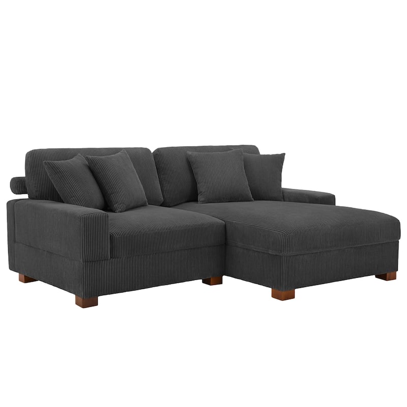 Modern L-Shaped Corduroy Modular Sectional Couch Sofa with Pillows