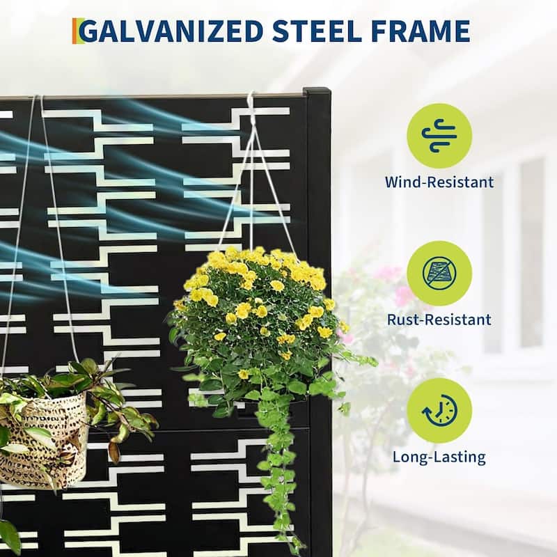 47"*47"*16" Galvanized Raised Garden Bed with Trellis, Planter Box with Privacy Screen, Wheels
