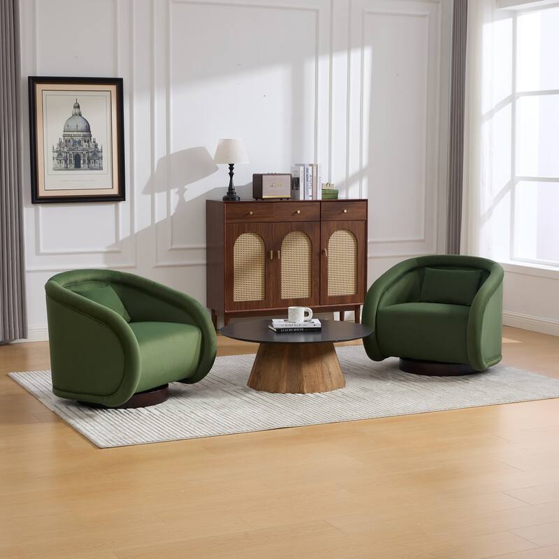 360-degree Swivel Barrel Chair with Velvet Fabric Upholstery, Comfy Pumpkin-Shaped Swivel Chair for Living Room, Bedroom