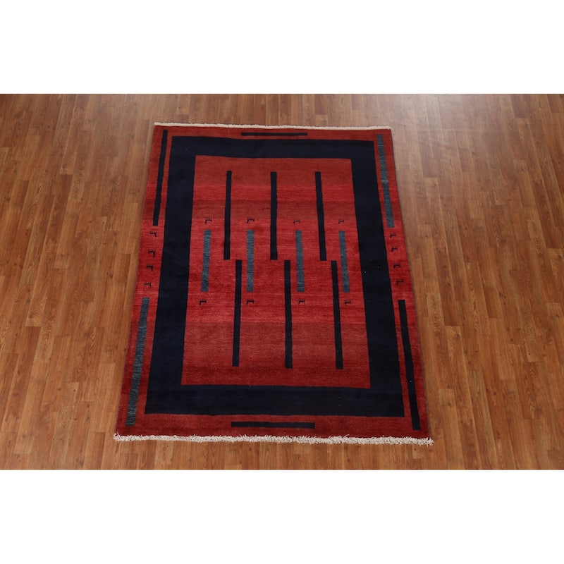 Vegetable Dye Gabbeh Persian Wool Area Rug Hand-knotted Foyer Carpet - 5'0" x 6'5"