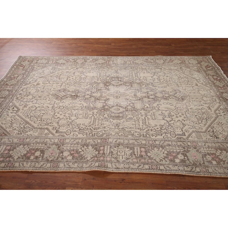 Distressed Tabriz Vintage Persian Rug Handmade Medallion Wool Carpet - 6'5" x 9'2"