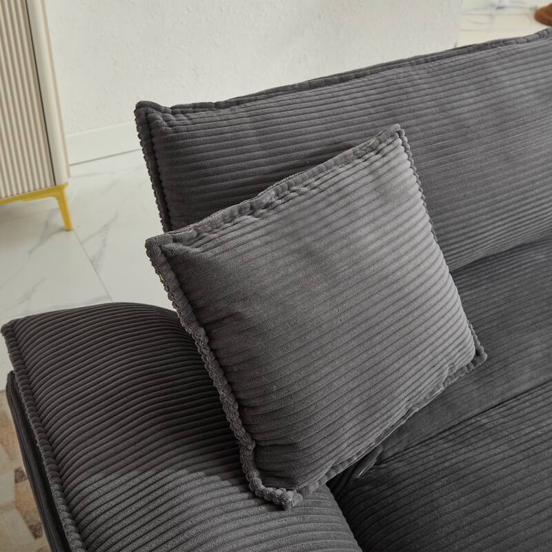 84-Inch Corduroy Sofa with Double Layer Cushion and 2 Extra Pillows for Living Room or Guest Room