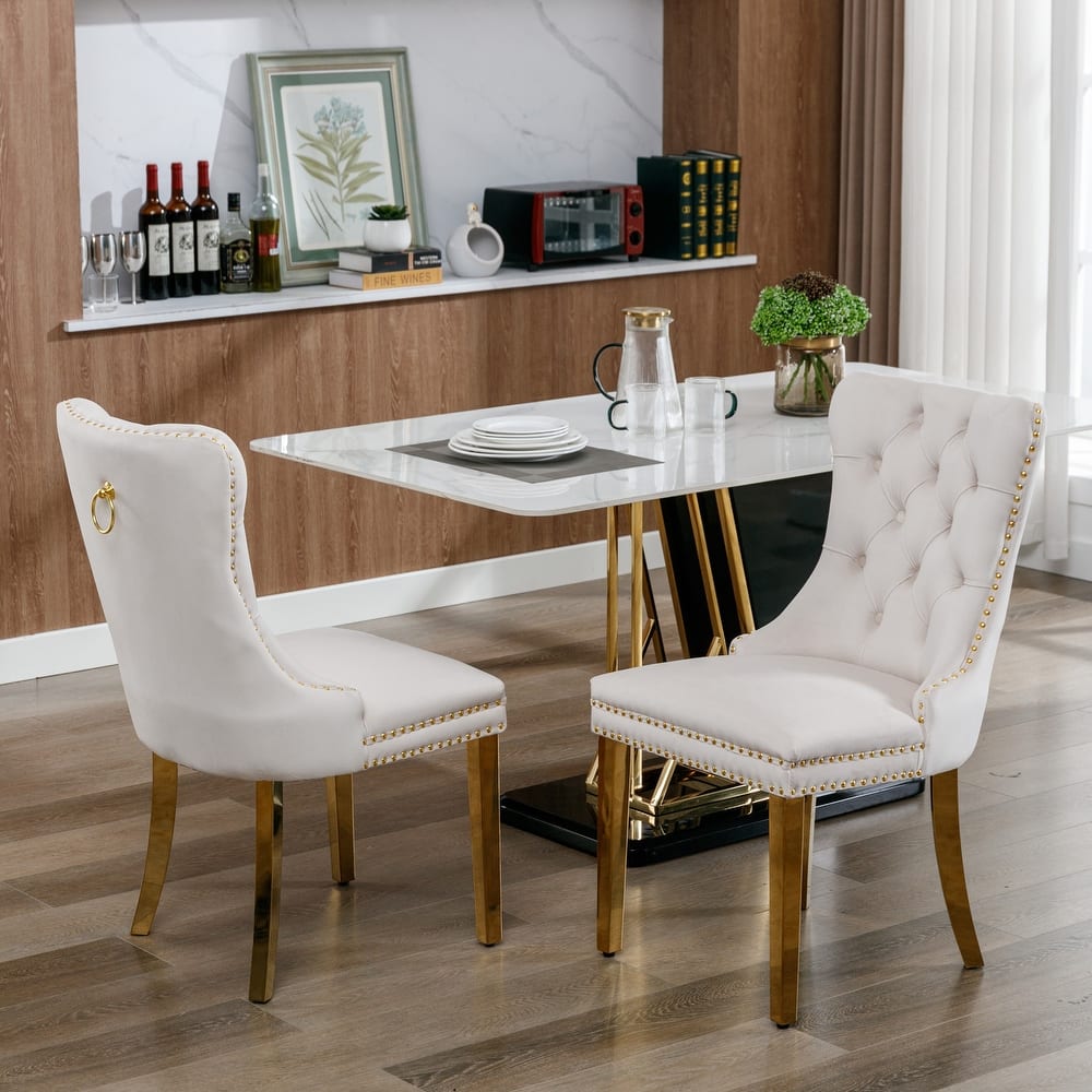 Roomfitters Modern Velvet Dining Chairs Set of 2, Tufted Upholstered Accent Chairs and Gold Stainless Steel Legs
