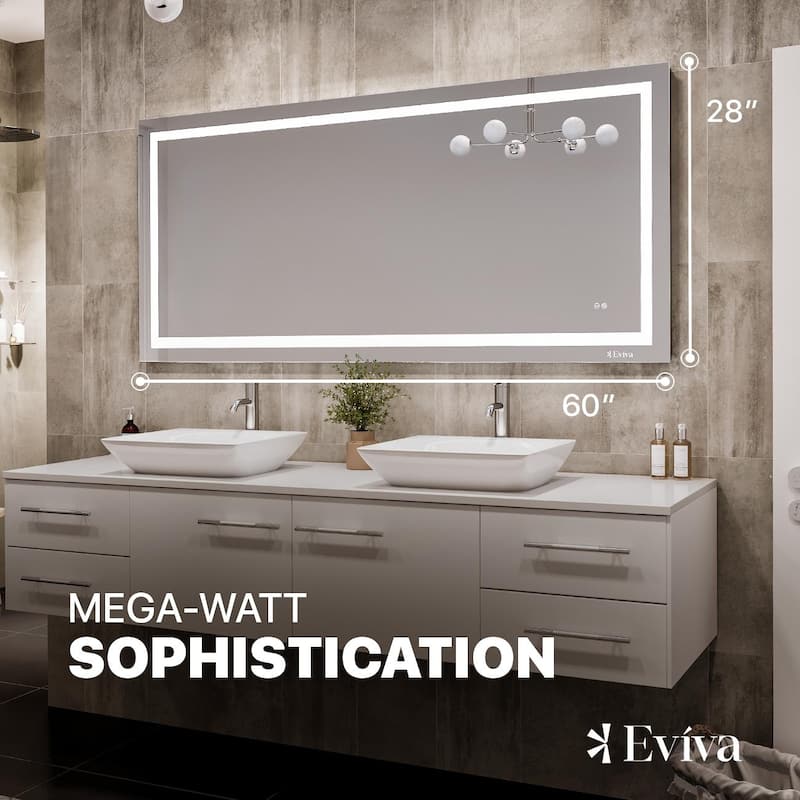 Eviva Glow 60" x 28" Rectangular Modern Frameless Mirror - Clear