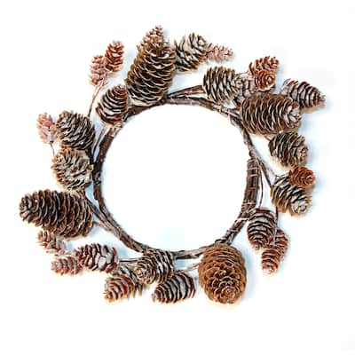 4.25" Inner Diameter Pine Cone Pillar Candle Ring, Set of 2 - 9