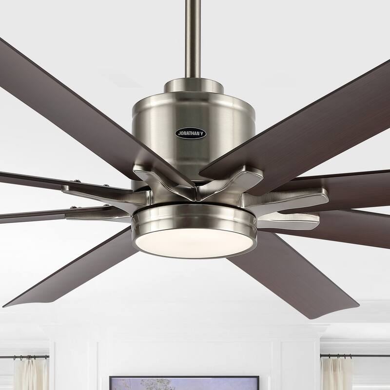 Miranda 66" 1-Light Contemporary Iron Mobile-App/Remote-Controlled 6-Speed Ceiling Fan with Integrated LED Light by JONATHAN Y - Nickel/Brown
