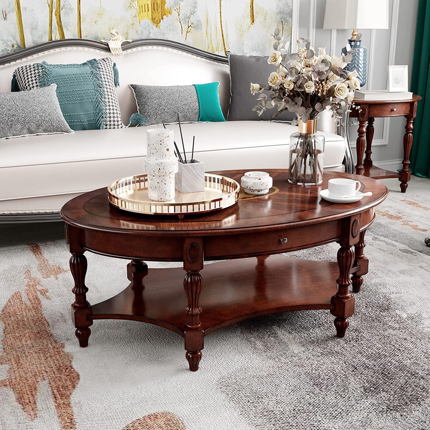 Carson oval mod rotating wood 2024 coffee table by christopher knight home