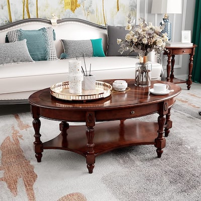 Solid Wood Coffee Table Console Table with Storage Drawer