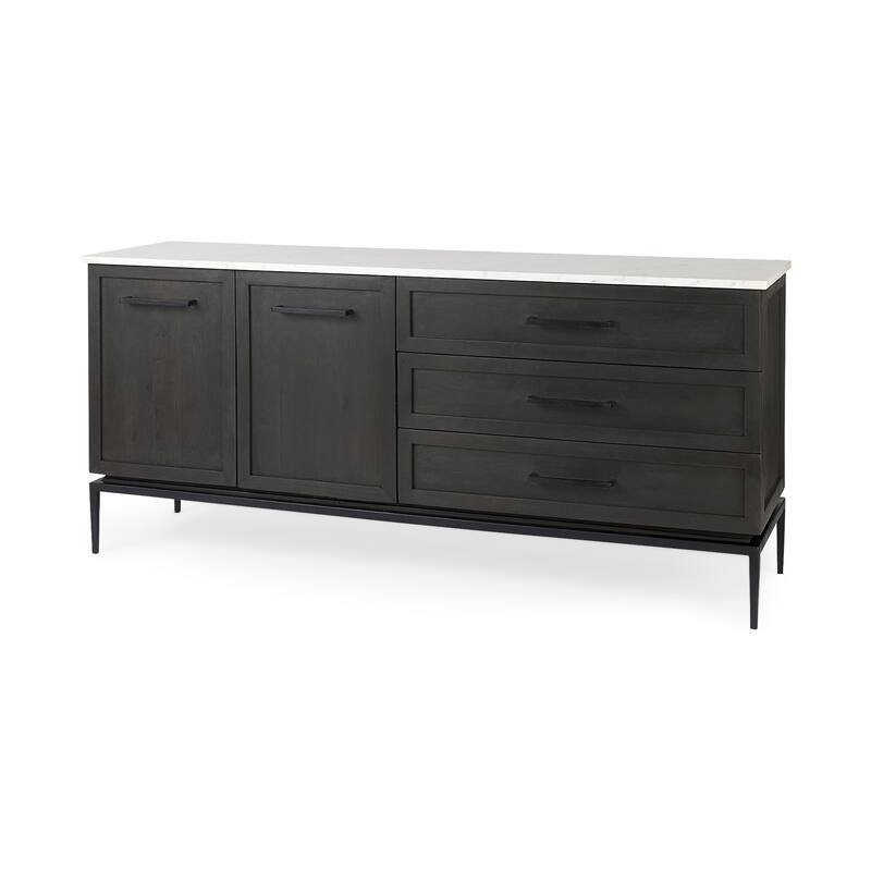 Divina Dark Brown Wood w/ White Marble Top and Black Metal Base Sideboard - 71.0L x 18.5W x 32.0H - 71.0L x 18.5W x 32.0H - Dark Brown