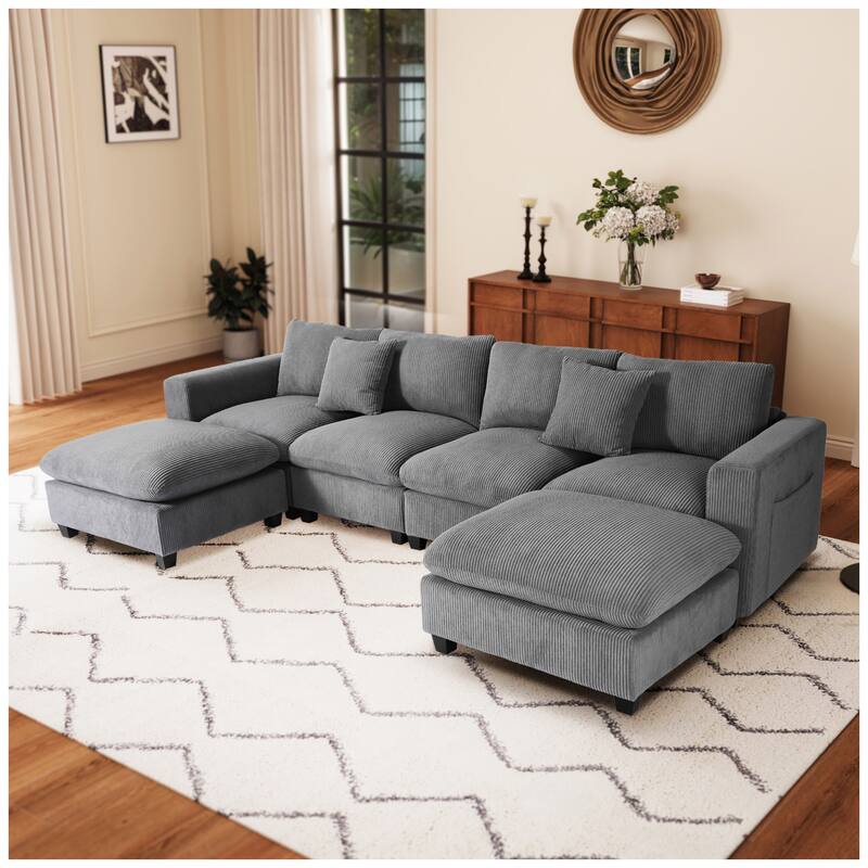 Hamilton 6-Piece Corduroy Upholstered Modular Sectional with USB Port