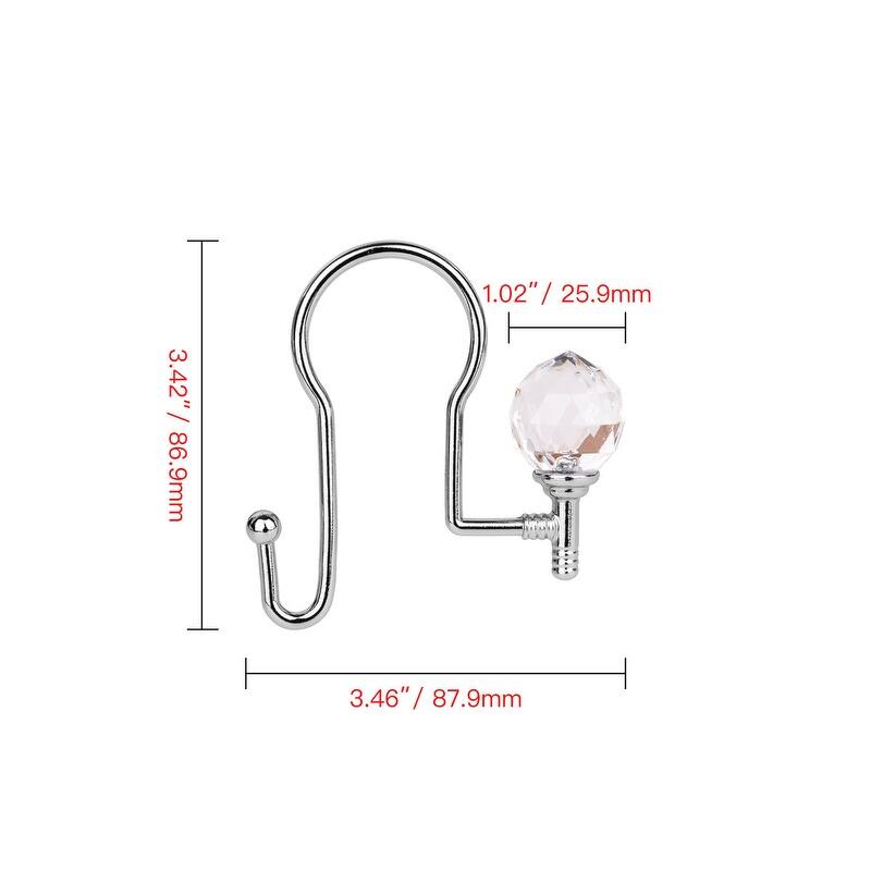 Utopia Alley Rustproof Zinc Double Shower Curtain Hooks for Bathroom, Crystal Design, Set of 12