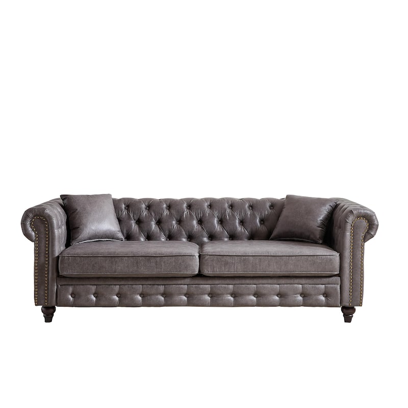 Grey Tech Fabric 3-seater Chesterfield Sofa