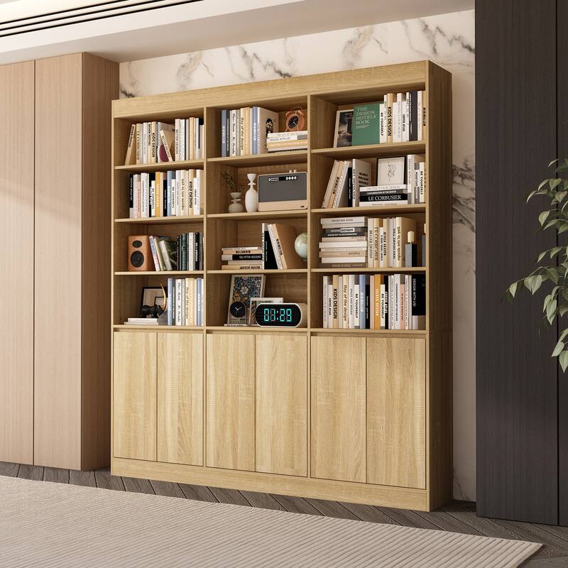 Pantry Large White Storage Cabinet 5-Door Bottom Cabinets & Open Display Shelving for Kitchen or Living Room