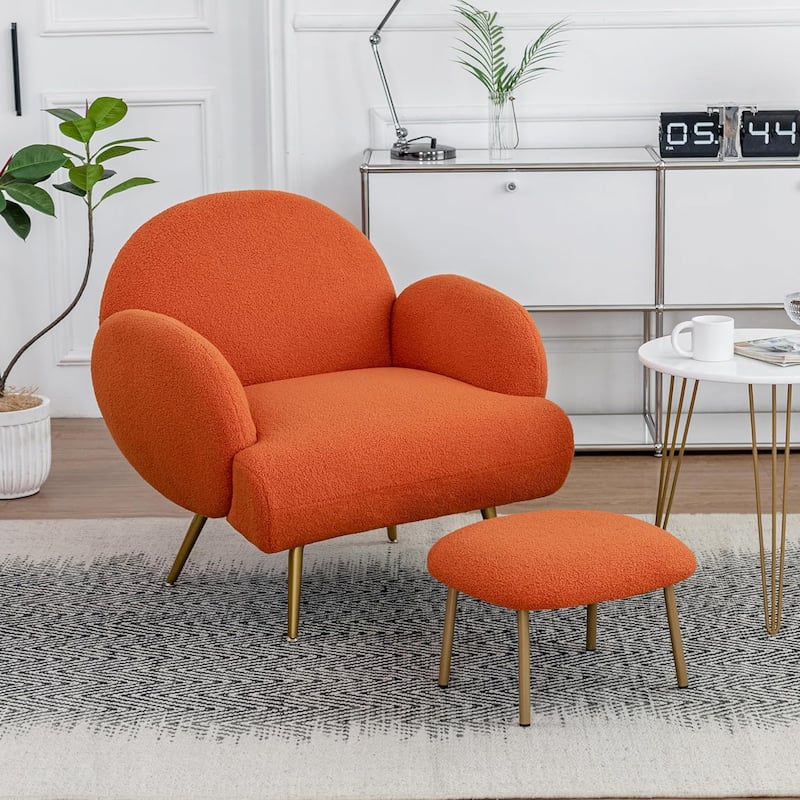 XINMICS Round Boucle Upholstered accent chair ottoman