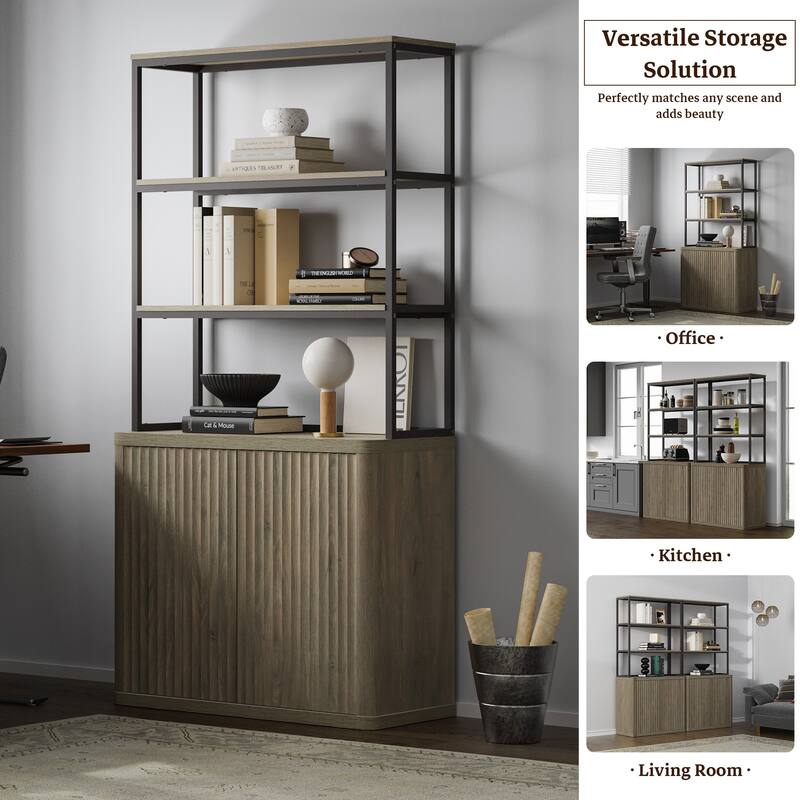 70.8"H Shelving Unit with 2 Doors:Transforming Kitchen and Study Spaces