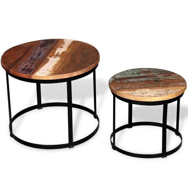 vidaXL Two Piece Coffee Table Set Solid Reclaimed Wood Round