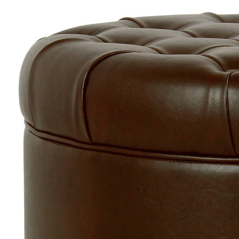 Leatherette Upholstered Wooden Ottoman with Tufted Lift Off Lid Storage, Brown