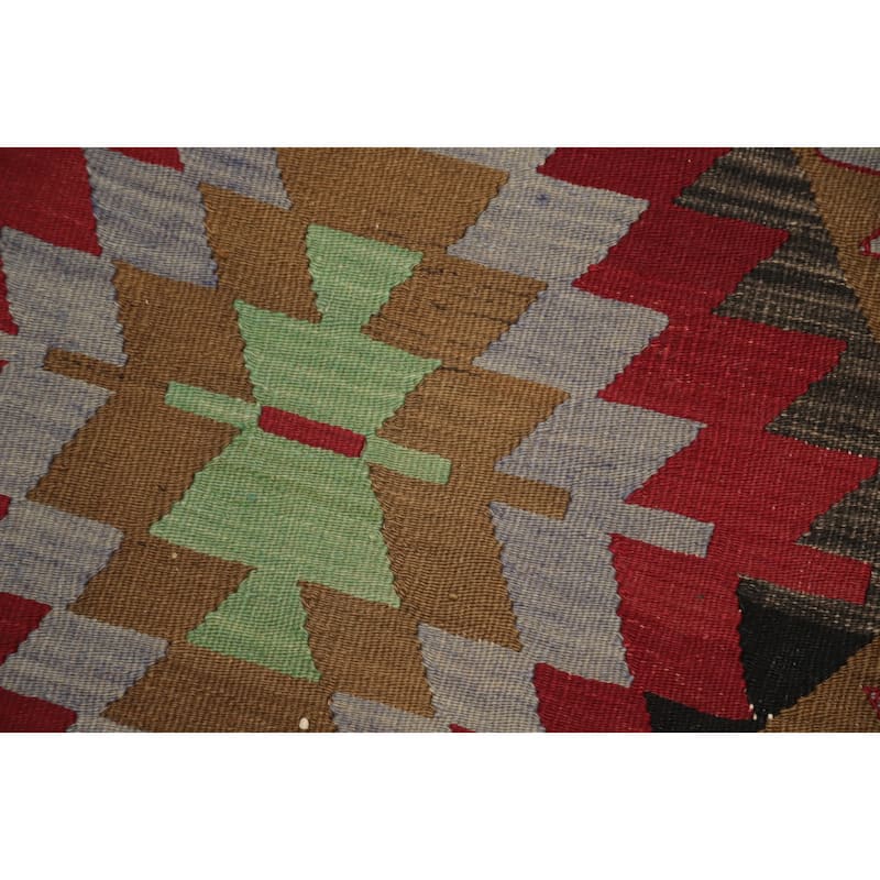 Hand Woven Oriental 100% Wool Carpet Southwestern Tribal Red Kilim Area Rug - 8' 0'' X 6' 6''