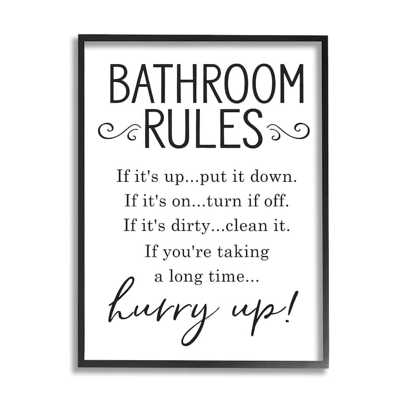 Stupell Minimal Bathroom Rules Sign Hurry Up Humor Framed Wall Art - Black