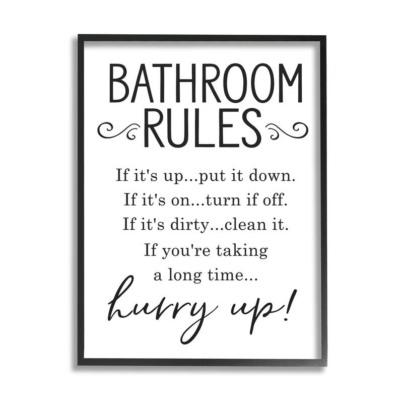 Stupell Minimal Bathroom Rules Sign Hurry Up Humor Framed Wall Art - Black